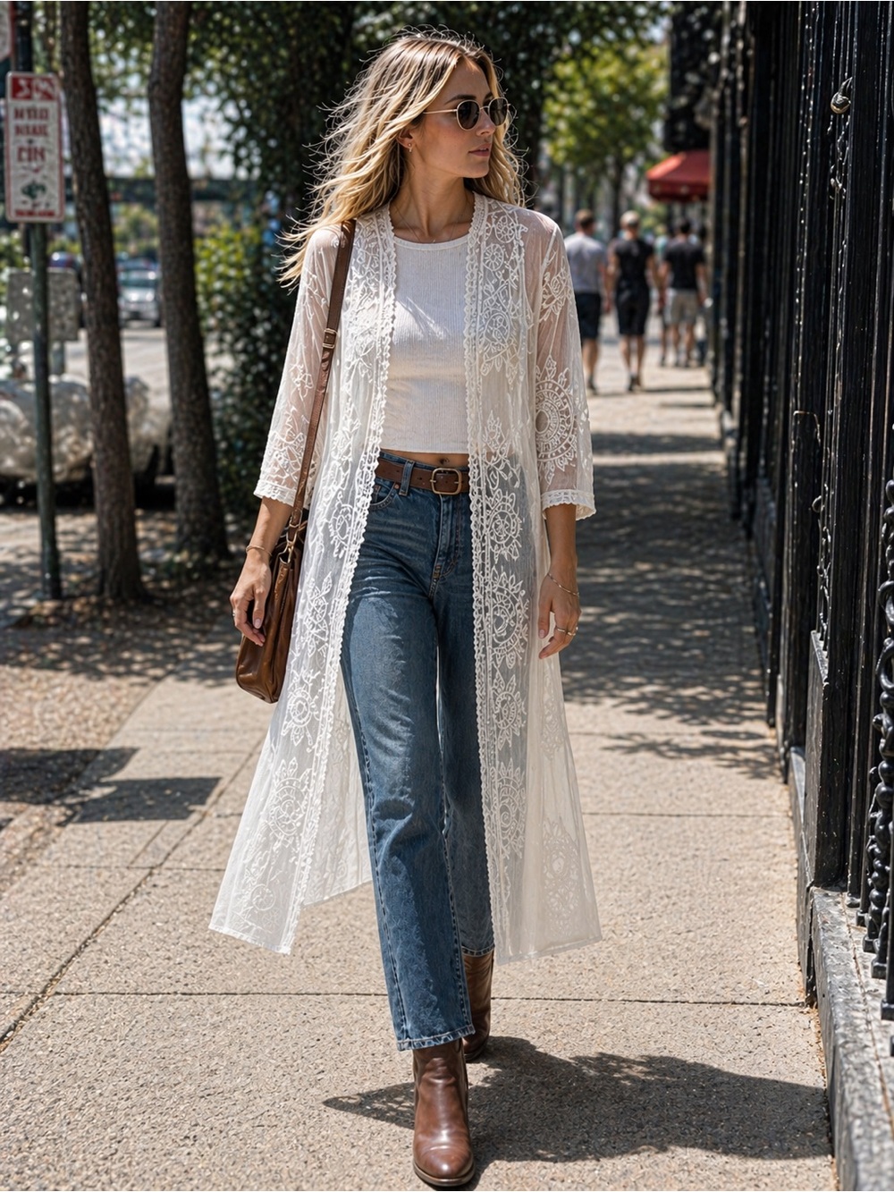 Rachel Zoe White Lace Kimono Sheer Embroidered Bohemian Lace Duster OS